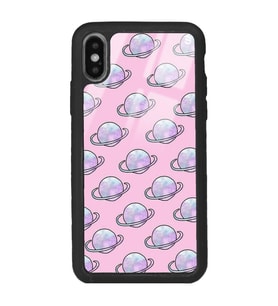 iPhone Xs Max Pembe Saturn Tasarımlı Glossy Telefon Kılıfı