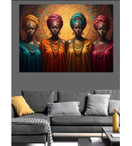 Renkli Takılarıyla Dört Afrikalı Kadın Dekoratif Kanvas - Mdf Ahşap Tablo