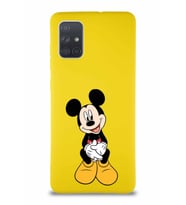Samsung Galaxy A71 Soft Premier Kapak Mickey Mouse-A Tasarımlı Silikon Kılıf - Sarı (Şeffaf)