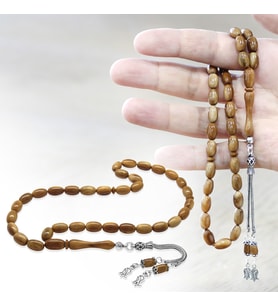 Kuka Tesbih - Kahverengi - 925 Ayar Gümüş 2 Kamçı Püsküllü - Kapsül Kesim