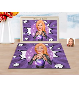 BK Gift Kişiye Özel Kadın Astrolog Karikatürlü 1000 Parça Profesyonel Puzzle-1