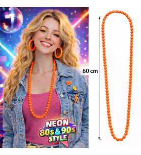 Neon Turuncu Boncuk Kolye 80 cm – Retro 80’ler 90’lar Parti Aksesuarı