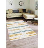 Sarı Turkuaz Spor Kaymaz Tabanlı Dekoratif Halı FL03 - 100 x 160 cm