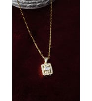 Baget Kolye Kare Zirkon Taşlı 925 Ayar Gümüş Kolye (Gold)