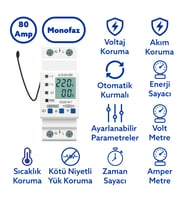 Tomzn Hiking Sıcaklık Korumalı Voltaj ve Akım Koruma Rölesi 80A Dahili Kontaktör Elektrik Bekçisi