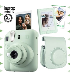 Instax mini 12 Yeşil Fotoğraf Makinesi-10'lu Film-Mini Albüm ve Deri Kılıf Seti
