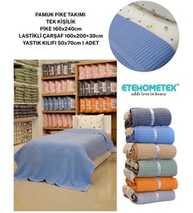 ETEHOMETEX HAVUZLU PİKE TAKIMI %100 PAMUK TEK KİŞİLİK