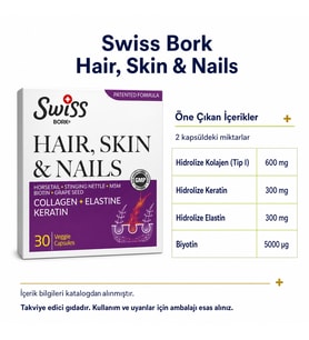Swiss Bork Hair Skin & Nails Kolajen Keratin ve Elastin Kompleksi