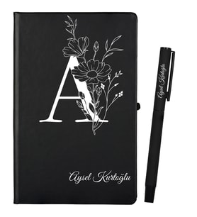 Kişiye Özel Hazırlanmış Siyah Defter ve Kalem Seti
