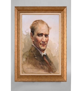 Altın Varaklı Paspartulu Çerçeveli Atatürk Tablo nt1131