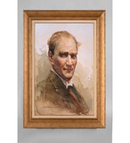 Altın Varaklı Paspartulu Çerçeveli Atatürk Tablo nt1131