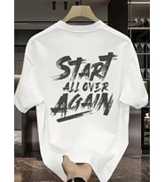 Erkek Kısa Kol Yazlık Tişört Bisiklet Yaka Baskılı Oversize T-Shirt - Beyaz