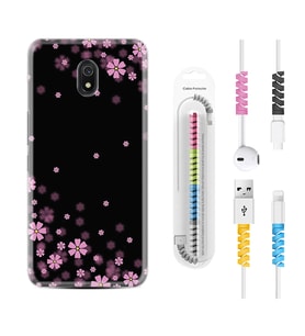 Xiaomi Redmi 8A 8 Pro 9C 9T 10C 11T Pro Kılıf Kablo Koruma Spiral Silikon Black flowers 1391