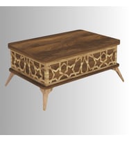 Zeren Akıllı Sehpa Ceviz Desenli Lazer Kesim Kapaklı Çok Fonksiyonlu Masa 90x60 Cm