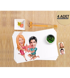 BK Gift Kişiye Özel Sevgililer Karikatürlü 4 Adet Amerikan Servis Seti-19 (Beyaz)