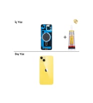 iPhone 14 PLUS Sarı Arka Kapak Arka Cam Batarya Kapağı Lazer Kesim Kapak Pil Kapağı + B-7000 Yapıştırıcı
