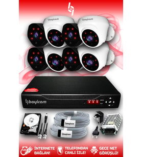 BAYICAM 8 Kameralı Uzay 4 İç Kamera Set 500 GB HDD Full HD Gece Görüşlü Güvenlik Kamerası Sistemi