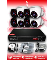 BAYICAM 8 Kameralı Uzay 4 İç Kamera Set 500 GB HDD Full HD Gece Görüşlü Güvenlik Kamerası Sistemi