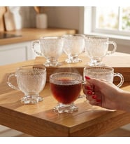 Yıldız Tabanlı Nokta Desen 6 Kişilik Cam Çay Fincan Takımı – 6 x 210 ml. (Şeffaf)