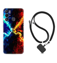Tecno Pova Neo Kılıf Silikon Boyun Askılı İpli Desenli Silikon Red Blue Leon 1714