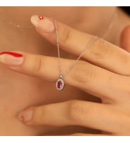 925 Ayar Gümüş Ruby Taşlı Oval Kolye