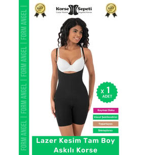 #Korse 2 Beden Küçülten Sıkılaştırıcı Kaymaz Kadın Lazer Kesim Tam Boy Askılı Korse - 1 Adet