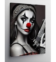 Kanvas Tablo Palyaço Kadın Ve Tabanca Motifi