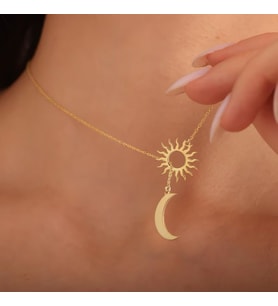 Sallantılı İç İçe Ay Güneş Kolye 925K Gümüş (Gold)
