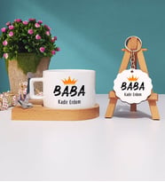 Baba Ahşap Altlıklı Fincan ve Anahtarlık Hediye Seti