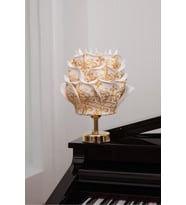 Gold Desen Eva Gül Tasarım Kablosuz Masa Lambası - Alt Parlak Gold (Beyaz)