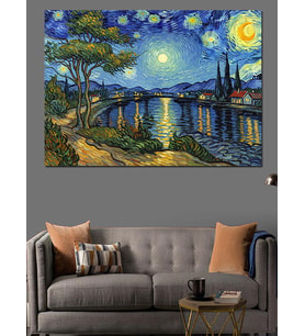 Van Gogh Tarzı Gece Şehri Dekoratif Kanvas - Mdf Ahşap Tablo