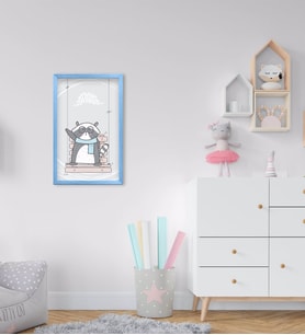 BK Home Sevimli Hayvan Tasarımlı Dekoratif Mavi Ahşap Çerçeveli Çocuk Odası Tablo-3