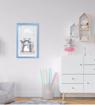BK Home Sevimli Hayvan Tasarımlı Dekoratif Mavi Ahşap Çerçeveli Çocuk Odası Tablo-3