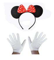Kırmızı Fiyonklu Minnie Mouse Tacı ve Beyaz Eldiven Seti (5365)