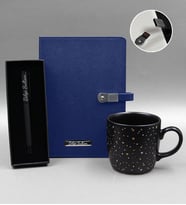 Kişiye Özel 16 Gb Usb Mavi Defter & Yıldızlı Siyah Mat Kupa & Siyah Mat Roller Kalem Hediye Seti