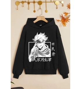 Çocuk Jujutsu Kaisen Baskılı Sweatshirt (Siyah)