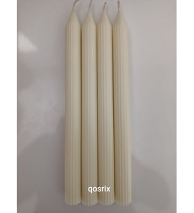 qosrix 4'lü Açık Krem Şamdan Soya Mumu 1. Kalite Soya Doğal Pudra Kokulu Uzun Çubuk Konik Mum Dekoratif