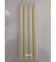 qosrix 4'lü Açık Krem Şamdan Soya Mumu 1. Kalite Soya Doğal Pudra Kokulu Uzun Çubuk Konik Mum Dekoratif