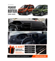 e-biz PEUGEOT RİFTER (2018-2026) Uyumlu Torpido Koruma, Torpido Örtüsü, Torpido Kılıfı - Siyah - PE028