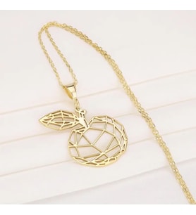 Kişiye Özel Tasarım Origami Elma Kolye 925K Gümüş (Gold)