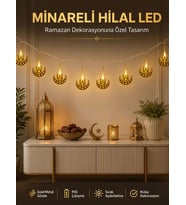 Dekoratif Minareli Hilal LED Işık Metal Gövdeli Ramazan Aydınlatma