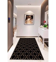 Siyah Mermer Görünümlü Kaymaz Tabanlı Dekoratif Halı RV020 - 100 x 160 cm