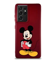 Samsung Galaxy S21 Ultra Soft Premier Kapak Mickey Mouse-E Tasarımlı Silikon Kılıf - Mürdüm (Şeffaf)