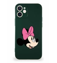 Apple iPhone 12 Mini Soft Premier Kapak Minnie Mouse-A Tasarımlı Silikon Kılıf - Yeşil (Şeffaf)