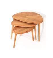 Fawdecor Naturel Masif Doğal Tekli, 2'li, 3'lü Zigon Sehpa Set, Modern Masif Yan Sehpa (Açık Kahverengi)