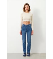 Kadın Mavi Yüksek Bel Slim Fit Likralı Jean Pantolon
