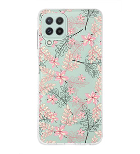 Samsung Galaxy M32 Uyumlu Kapak Floral Kırmızı Tasarımlı Şeffaf Silikon Kılıf