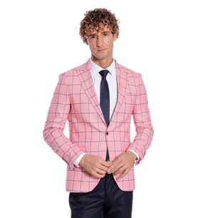 Mavi Kare Desenli Slim Fit Pembe Erkek Ceket - Wessi (Bordo)