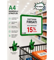 10 Adet - A4 Mandallı Fiyatlık Etiketlik Sepet Raf Askılık Fiyat Etiketi Çerçeveli Market Mağaza Yeşil