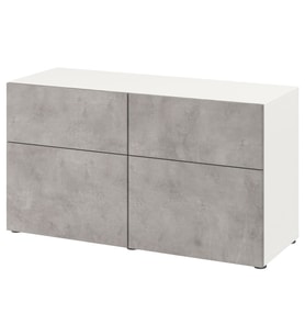 Dolap Kombinasyonu, Beyaz-Açık Gri Taş Görünümlü, 120x42x65 cm, Çıt Çıt Raylı